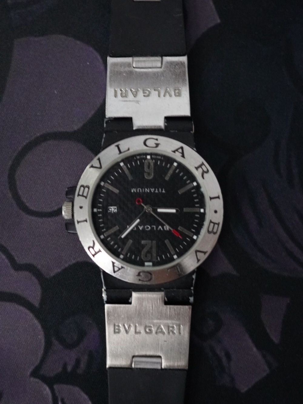 Bulgari Black Dial Titanium Bezel Men's Watch
